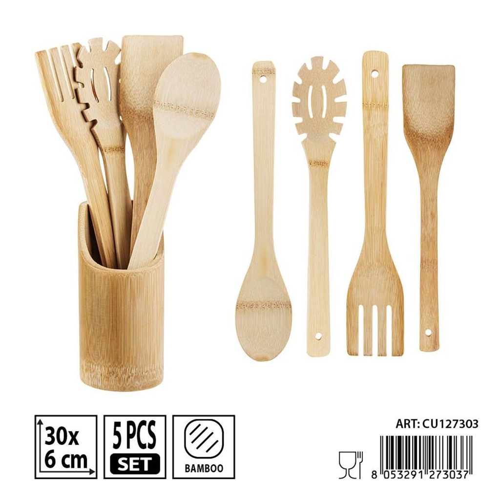 Set de paletas de bambú 5 piezas 30x6cm - Accesorios de cocina ecológicos