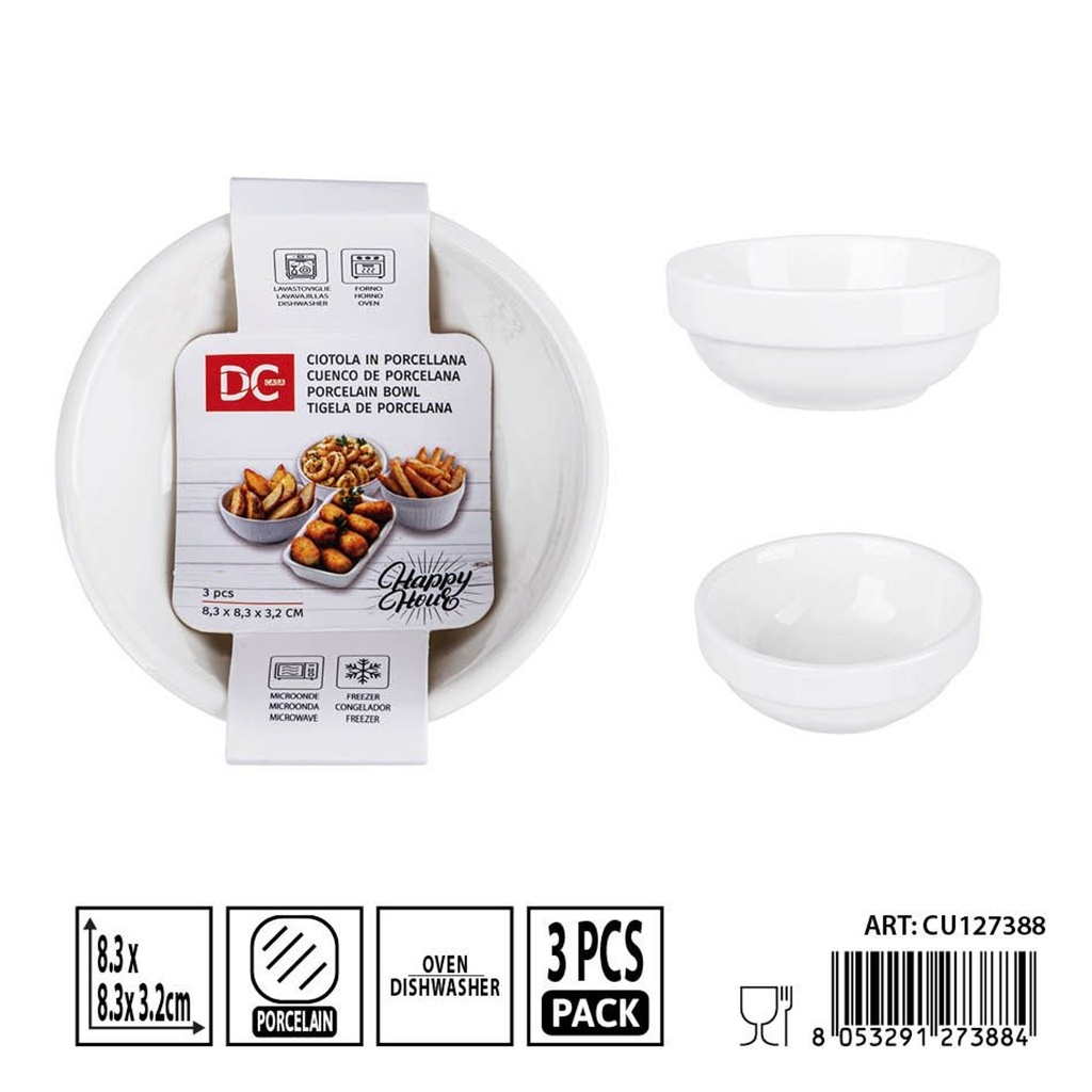 Cubiertos de porcelana 8.3x8.3x3.2cm 3pz - Utensilios de mesa y presentación