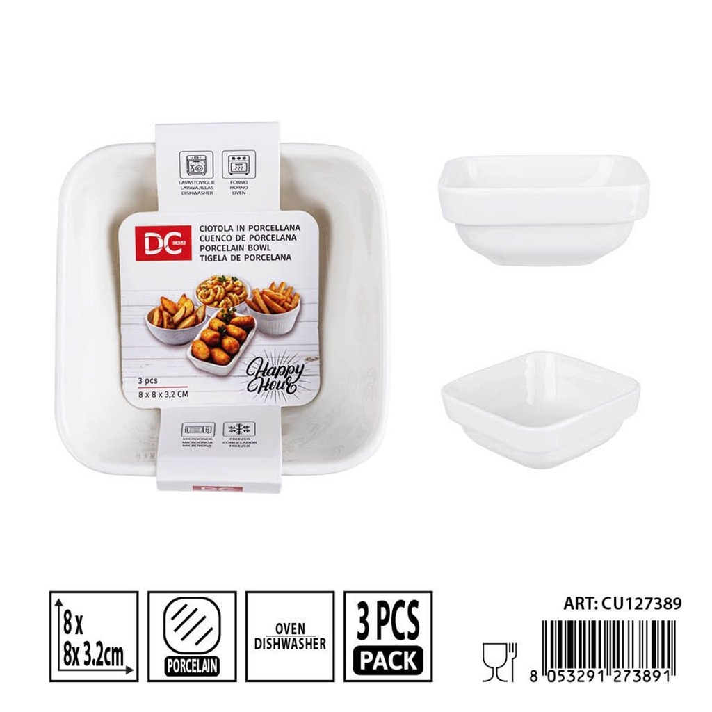 Cubiertos de porcelana 8.3x8.3x3.2cm 3pz - Utensilios de mesa y presentación