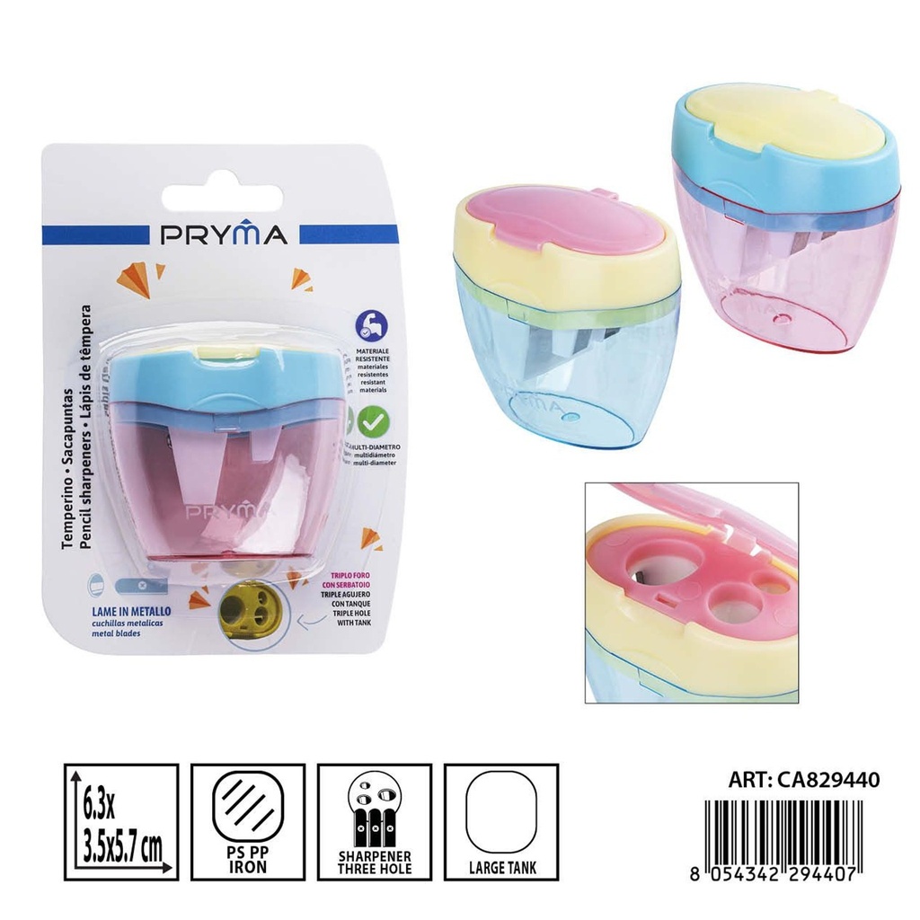 Sacapuntas triple agujero 6.3x3.5x5.7cm - Papelería escolar