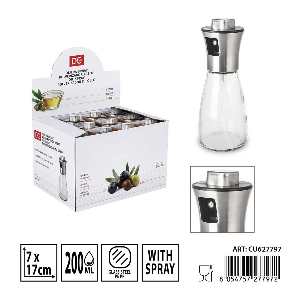 Pulverizador de aceite de vidrio 200 ml 7x17 cm - Utensilios de cocina y aceiteras