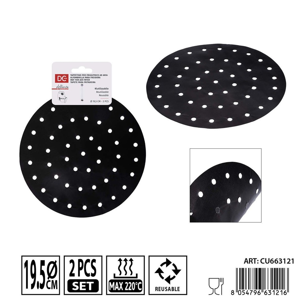 Papel para freidora de aire 19,5 cm 2 piezas - Accesorios de cocina y protección