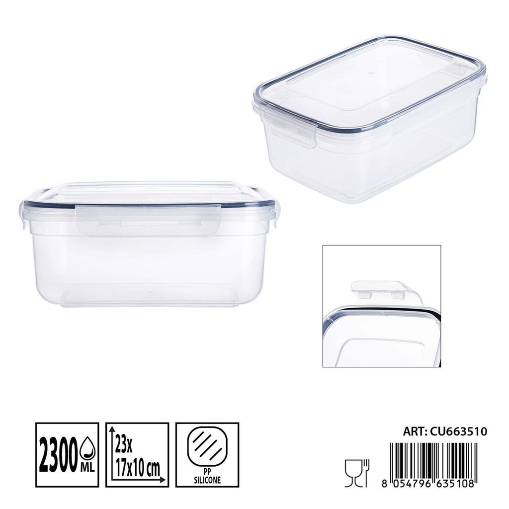 Contenedor hermético rectangular 2300 ml - Almacenamiento plástico y recipientes