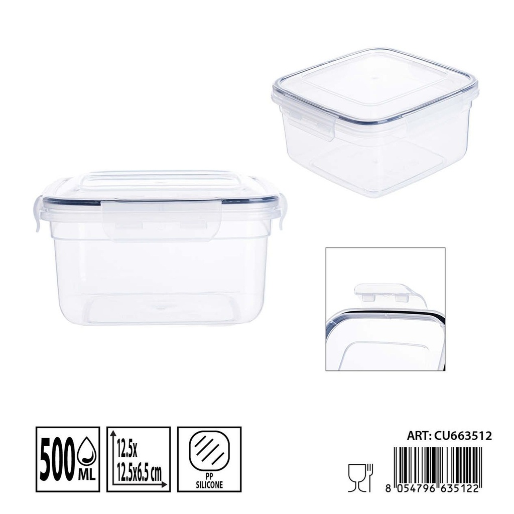 Contenedor hermético cuadrado 500 ml - Almacenamiento plástico y recipientes