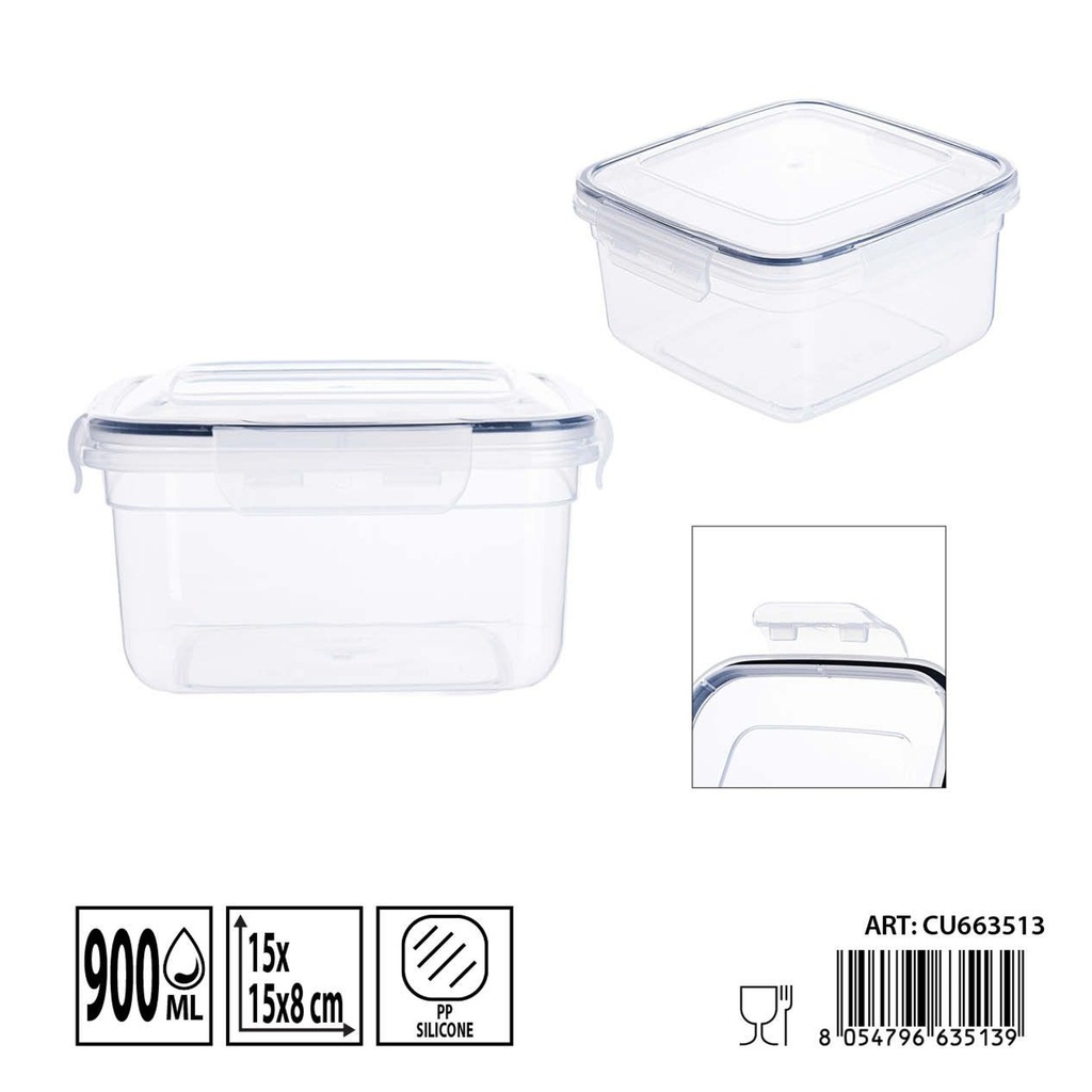 Contenedor hermético cuadrado 900 ml - Almacenamiento plástico y recipientes