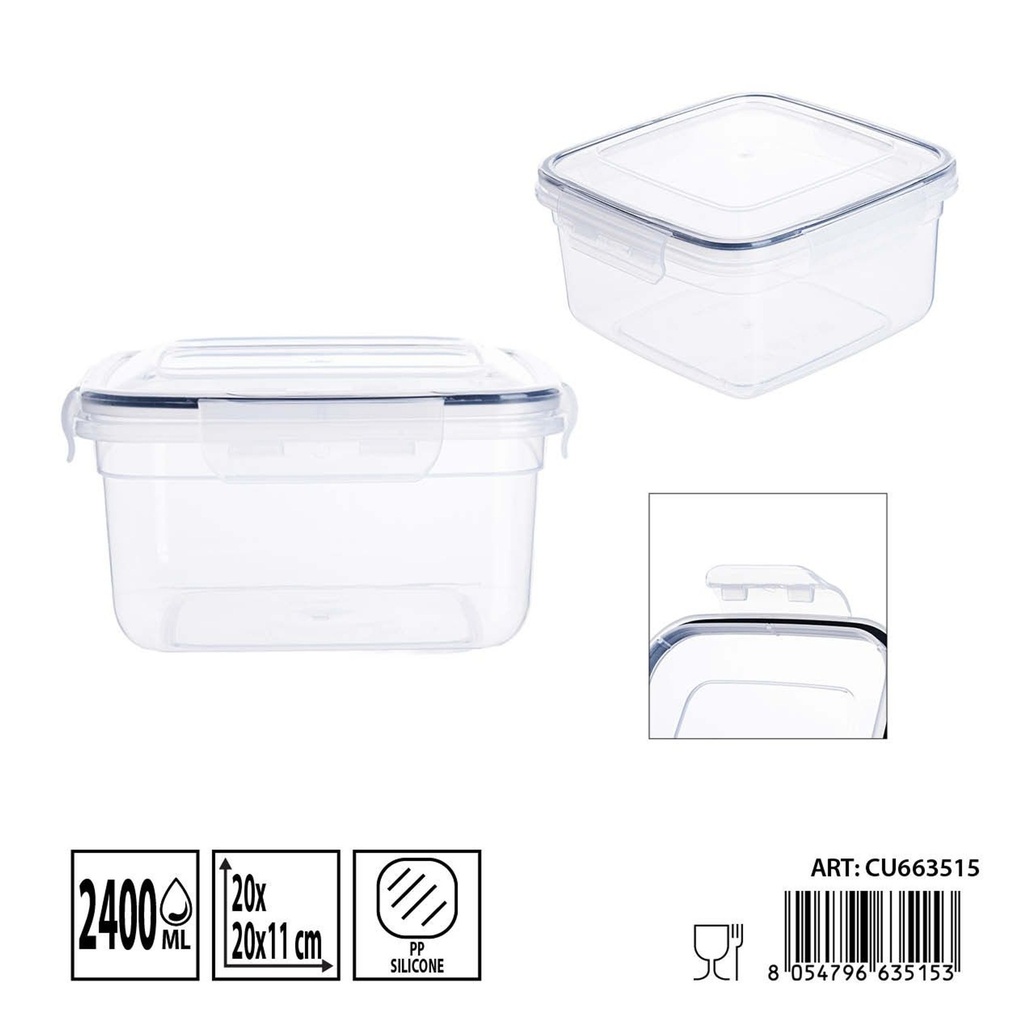 Contenedor hermético cuadrado 2400 ml - Almacenamiento plástico y recipientes