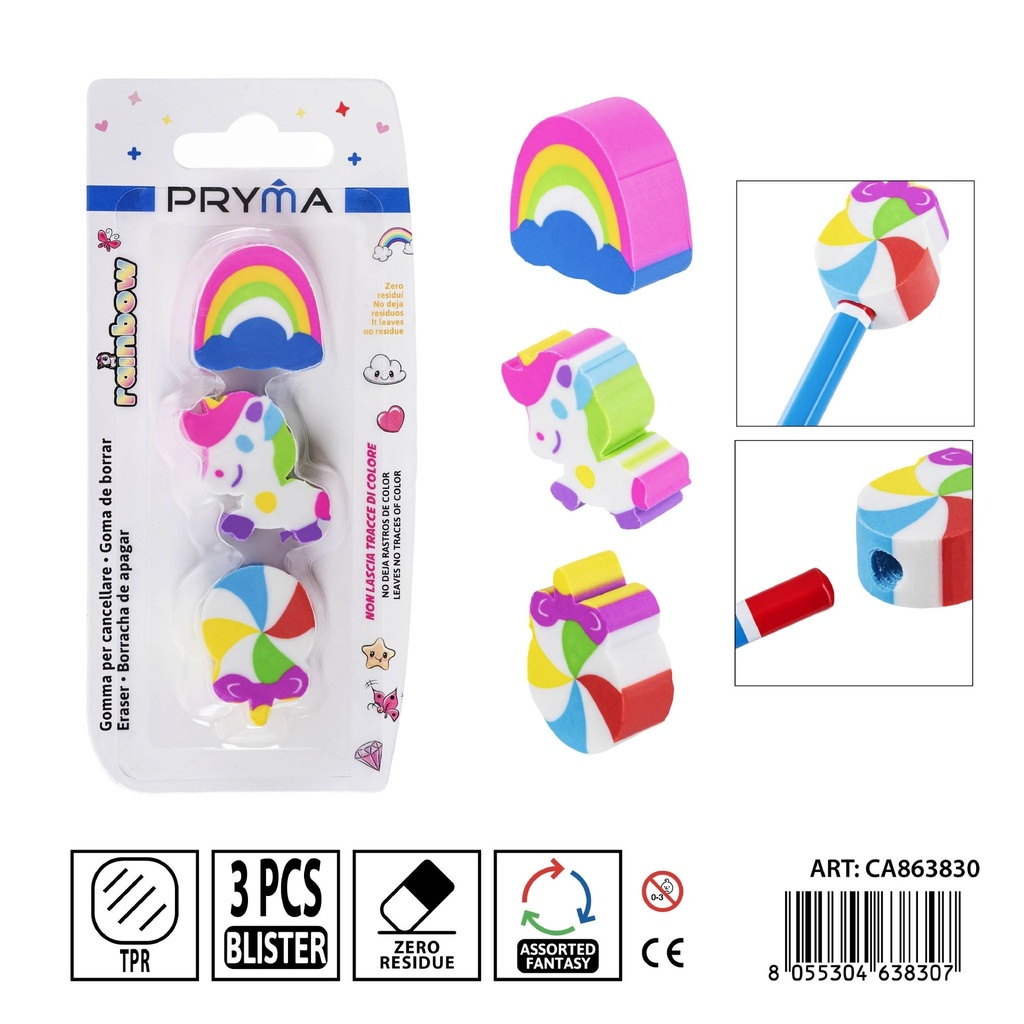 Goma borradora 3 piezas - Papelería escolar y útiles