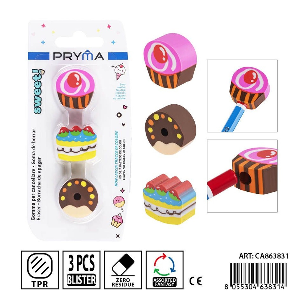 Goma borradora 3 piezas - Papelería escolar y útiles