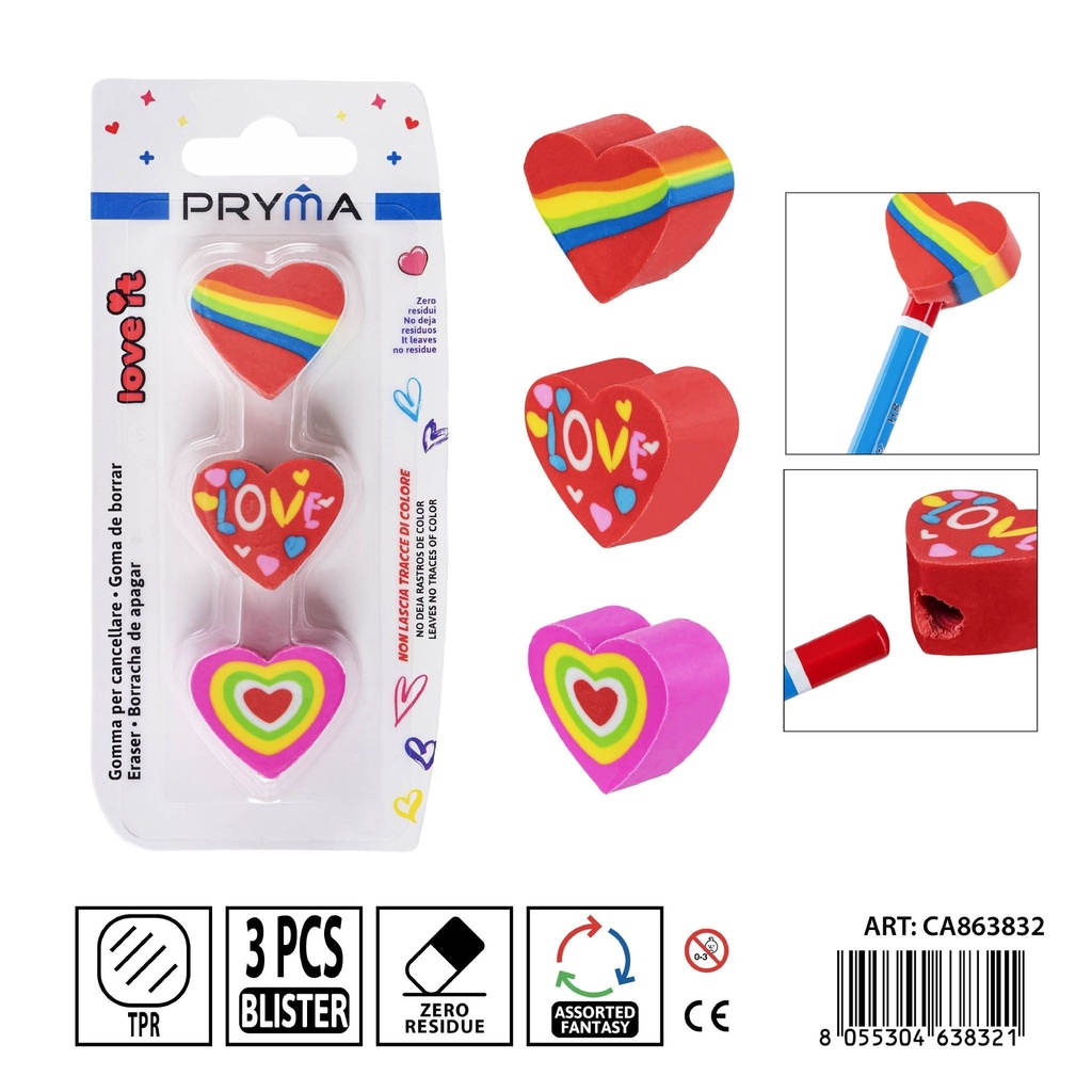 Goma borradora 3 piezas - Papelería escolar y útiles