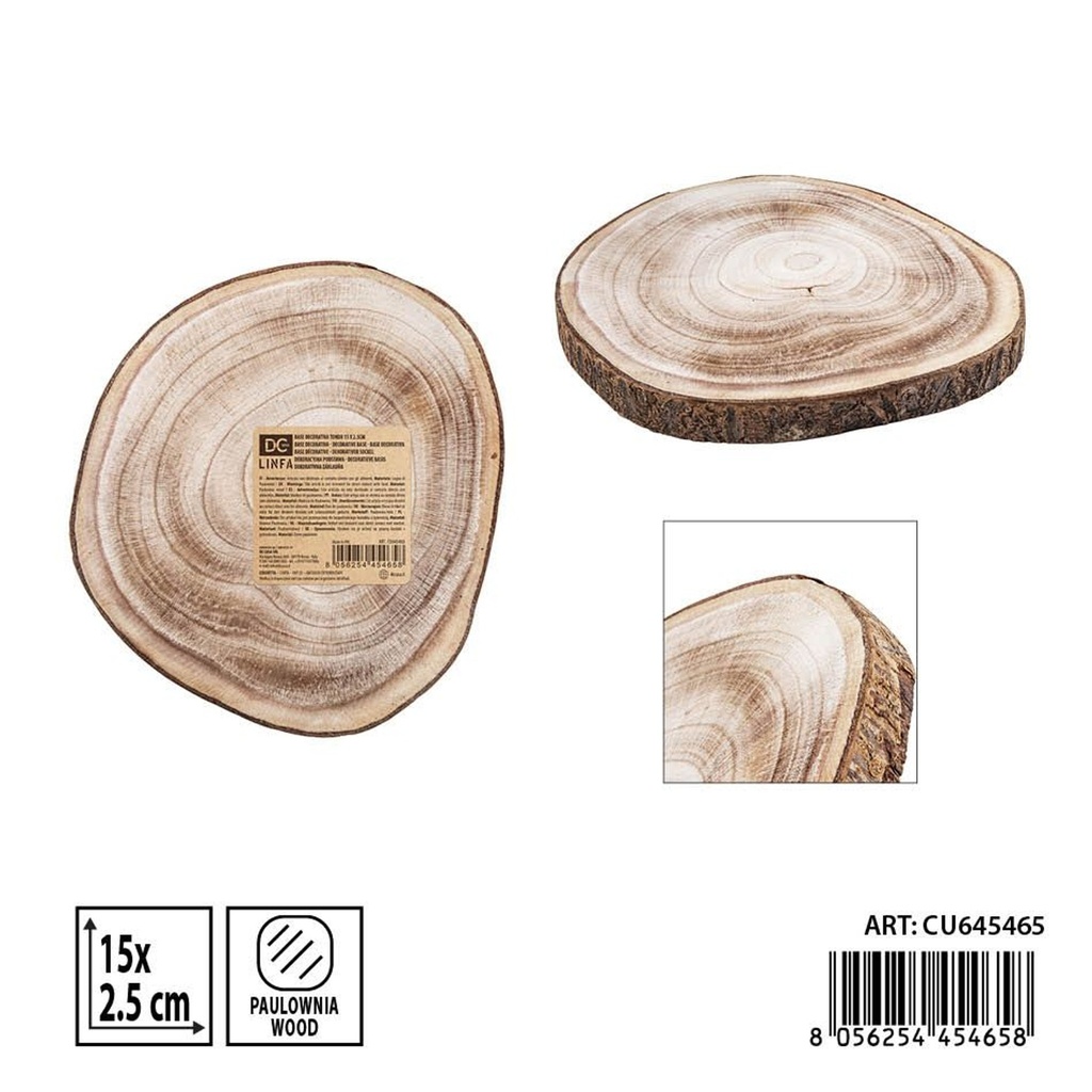 Base redonda decorativa de madera 15x2.5 cm - Accesorios de cocina y utensilios de madera