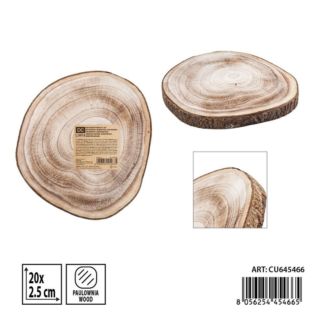 Base redonda decorativa de madera 20x2.5 cm - Accesorios de cocina y utensilios de madera