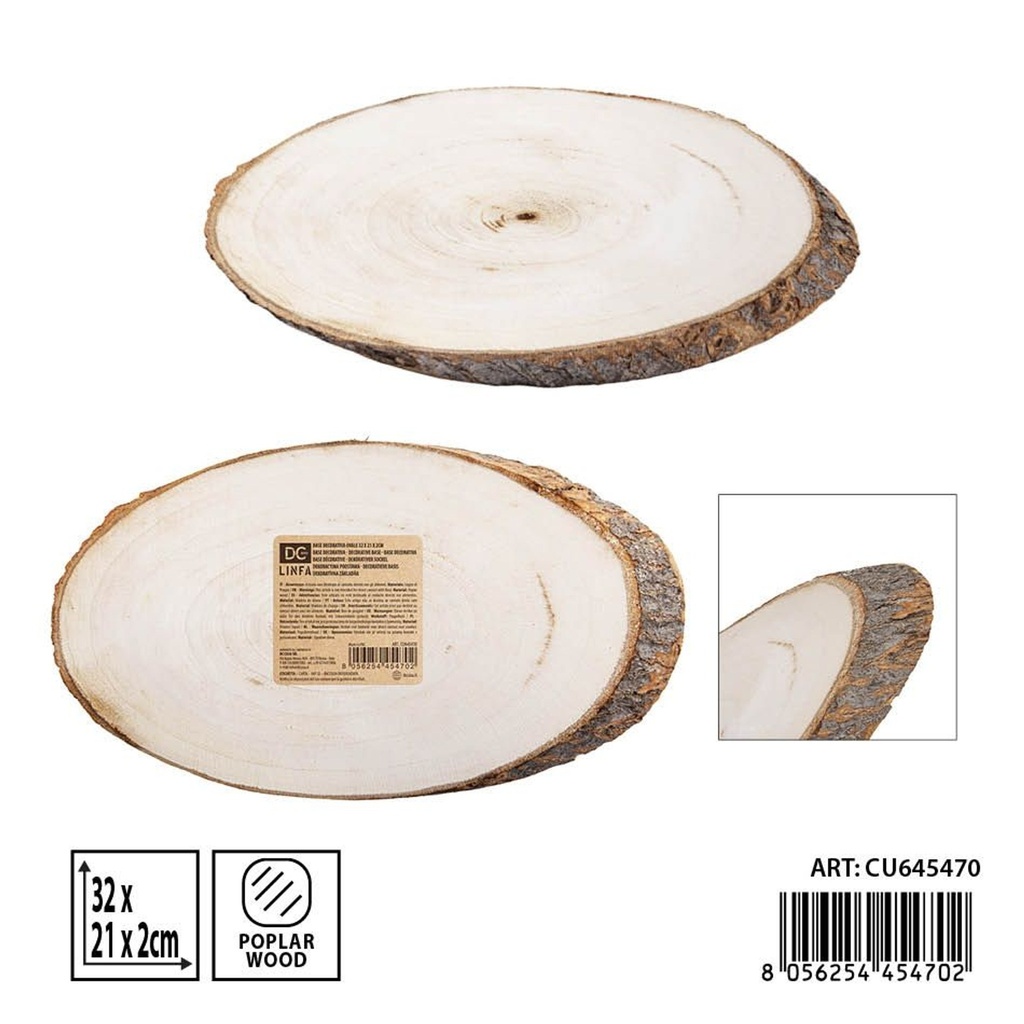 Base decorativa ovalada de madera 32X21X2 cm - Accesorios de cocina y madera