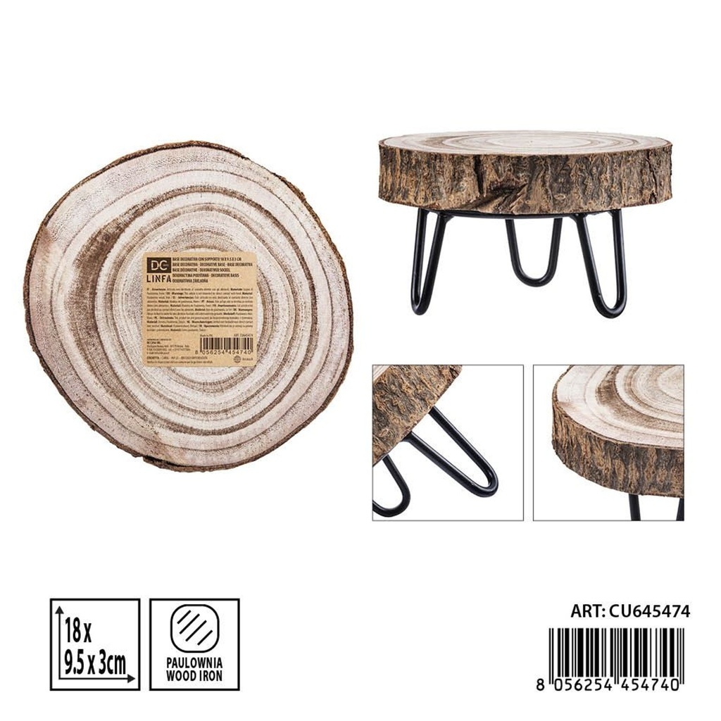 Base decorativa con soporte de madera 18X9.5X3 cm - Accesorios de cocina y madera
