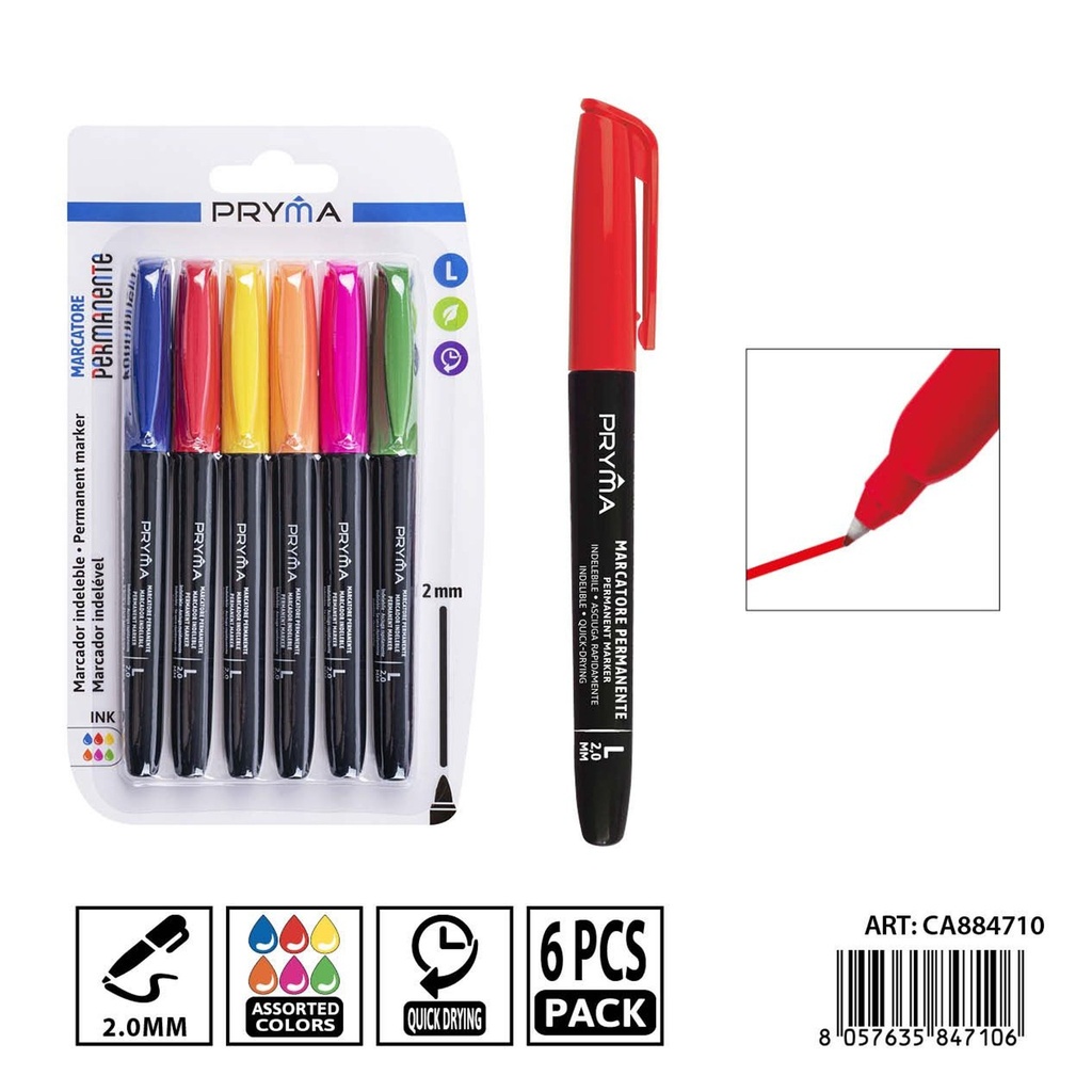 Marcador permanente redondo 2 mm 6 unidades - Material de oficina