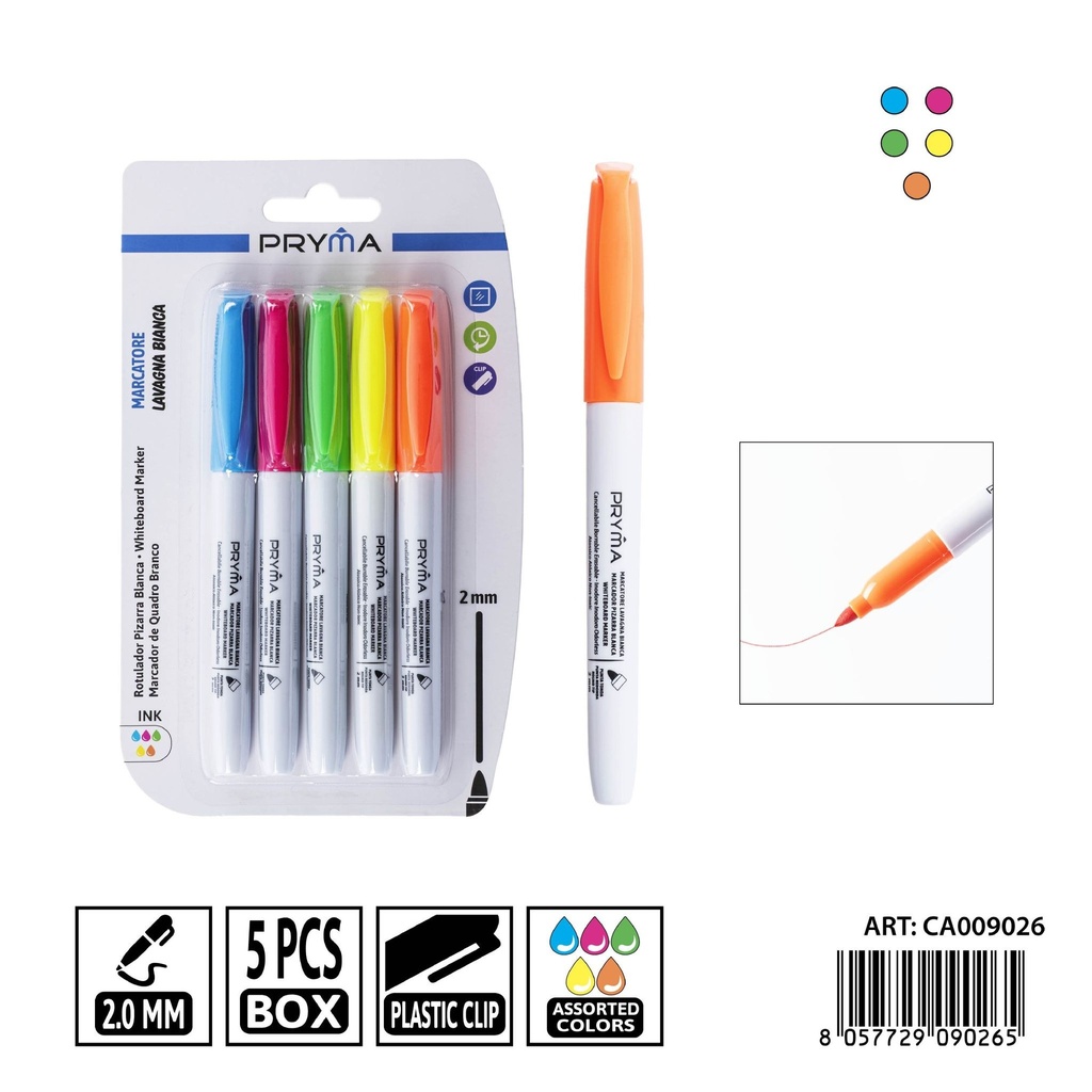 Marcador de pizarra redondo PRYMA de 2 mm (5 unidades) - Herramientas de escritura