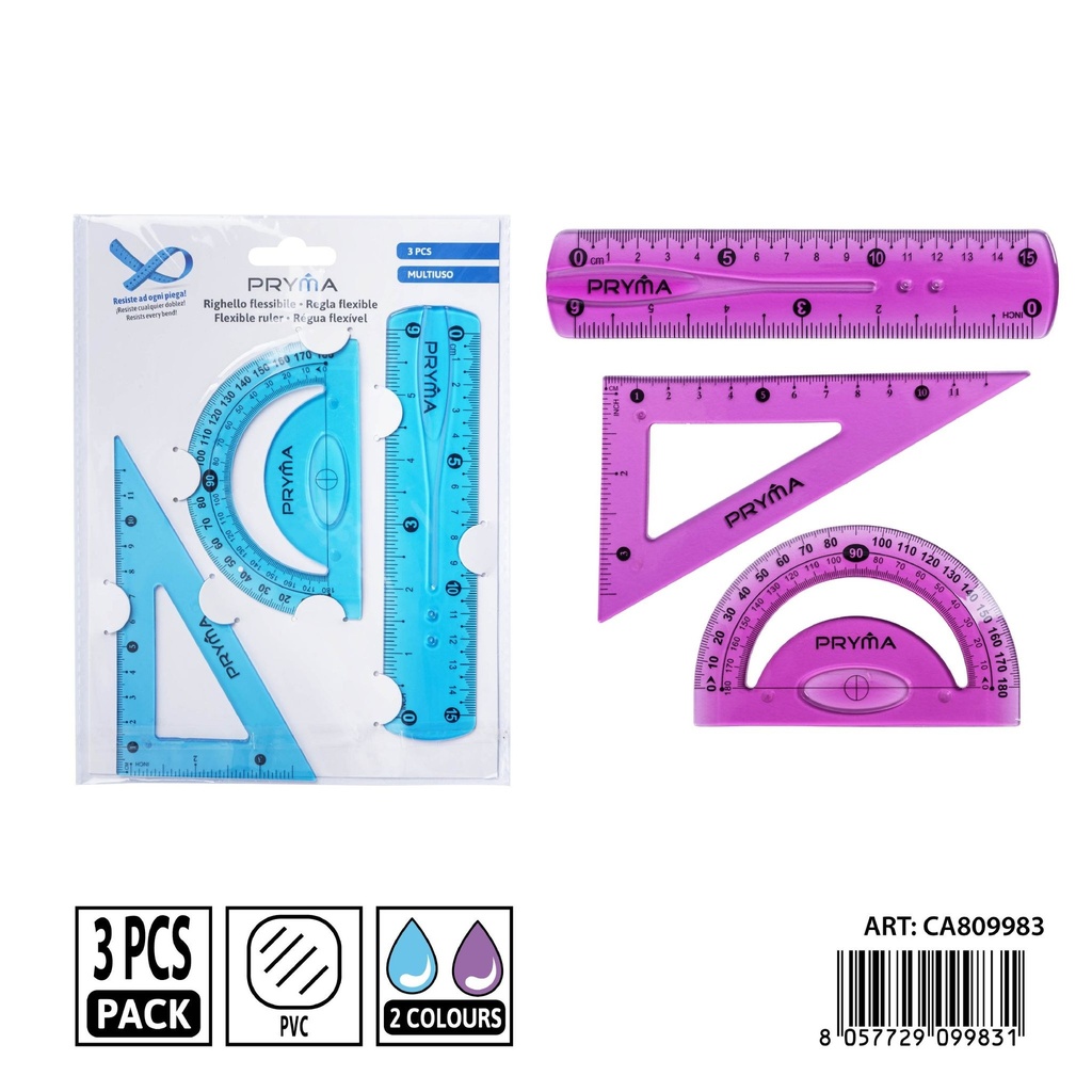 Set de reglas de PVC (3 piezas, 15 cm) - Accesorios de papelería
