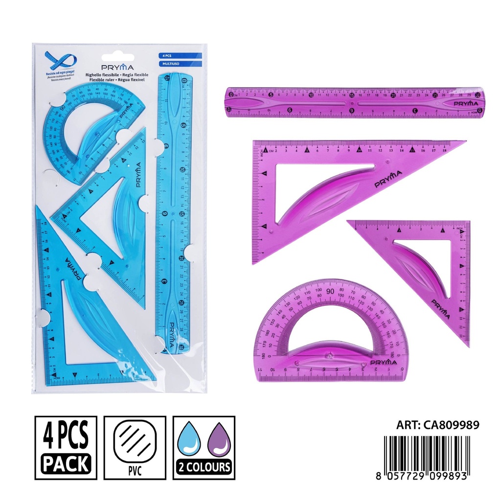 Set de reglas de PVC (4 piezas, 30 cm) - Accesorios de papelería