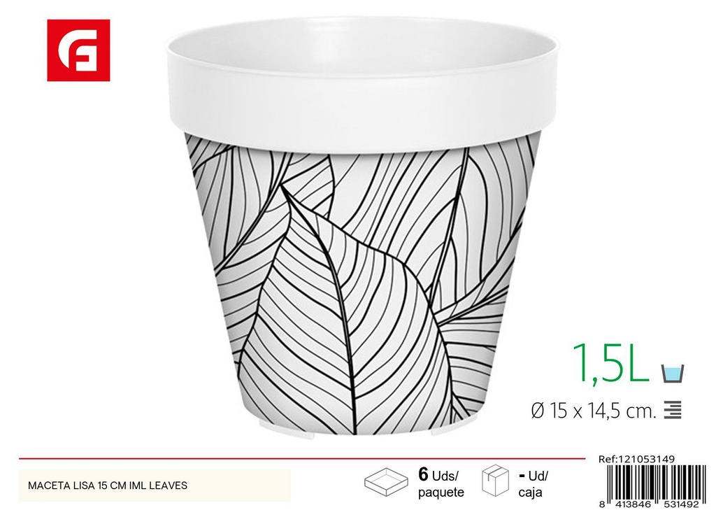 Maceta lisa IML 15 cm diseño hojas - Jardinería y decoración del hogar