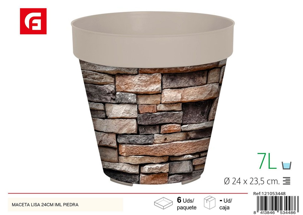 Maceta lisa de 24 cm con textura de piedra - Decoración de jardín y macetas