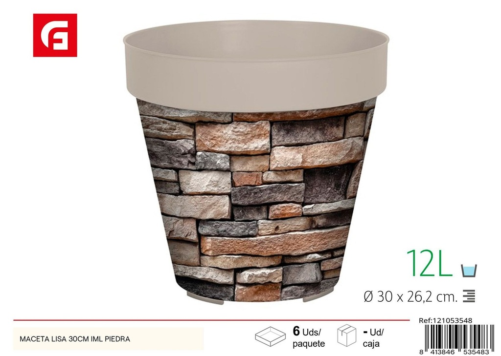 Maceta lisa de 30 cm IML con textura de piedra - Plásticos para el hogar y jardinería