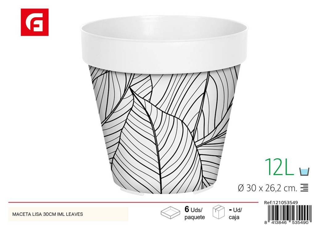Maceta lisa IML 30 cm diseño hojas - Jardinería y decoración del hogar