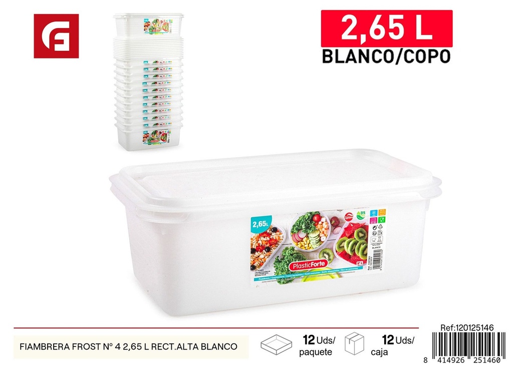 Fiambrera rectangular alta Frost Nº 4 2.65 L blanca - Plásticos de cocina y fiambreras