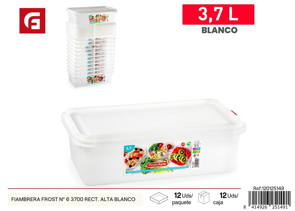 Fiambrera rectangular alta Frost Nº 6 3.7 L blanca - Plásticos de cocina y fiambreras