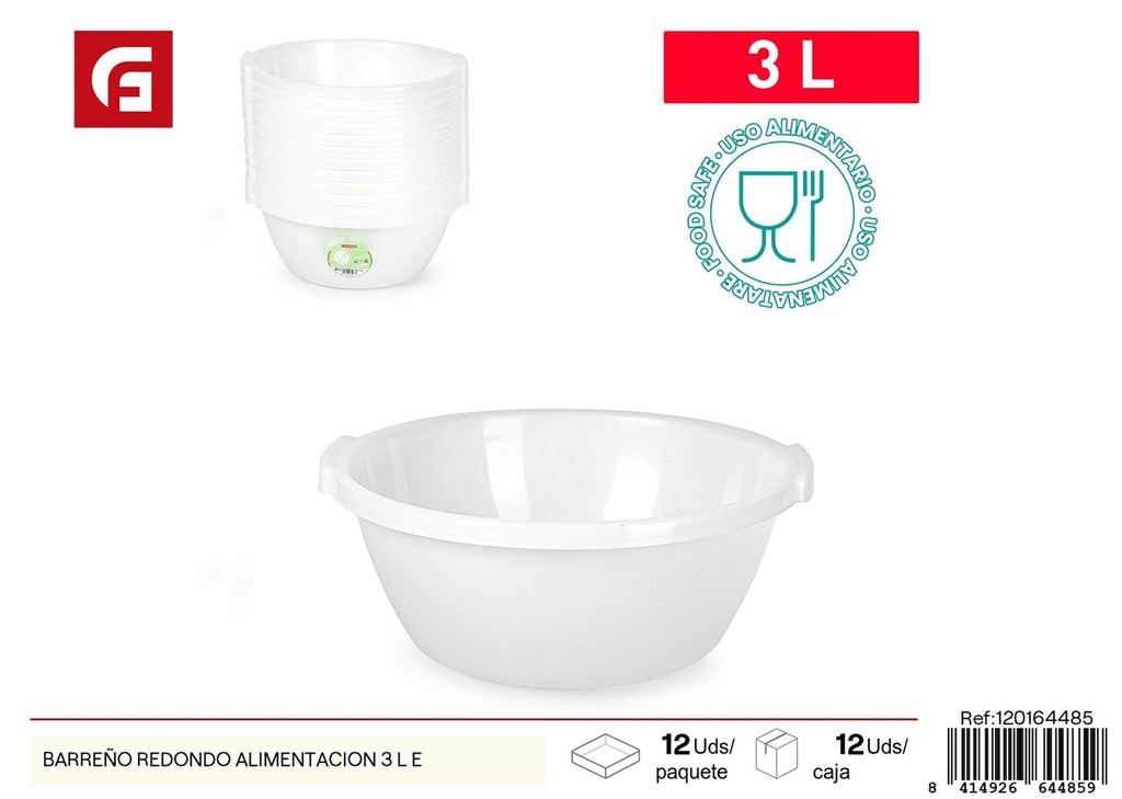 Barreño redondo de alimentación 3 L - Contenedor plástico para alimentos