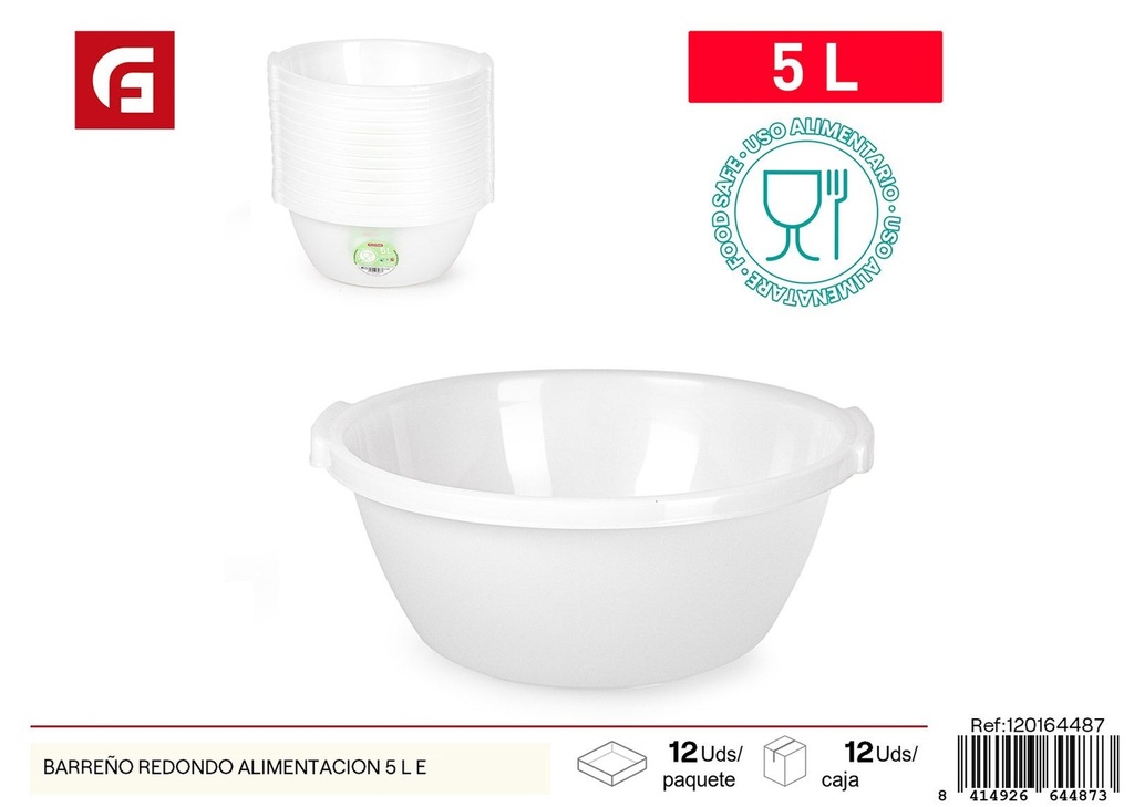 Barreño redondo de alimentación 5 L - Contenedor plástico para alimentos