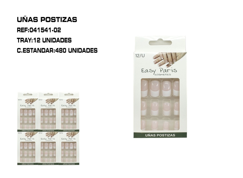 Uñas postizas rosa claro 12 unidades - Uñas artificiales para adultos