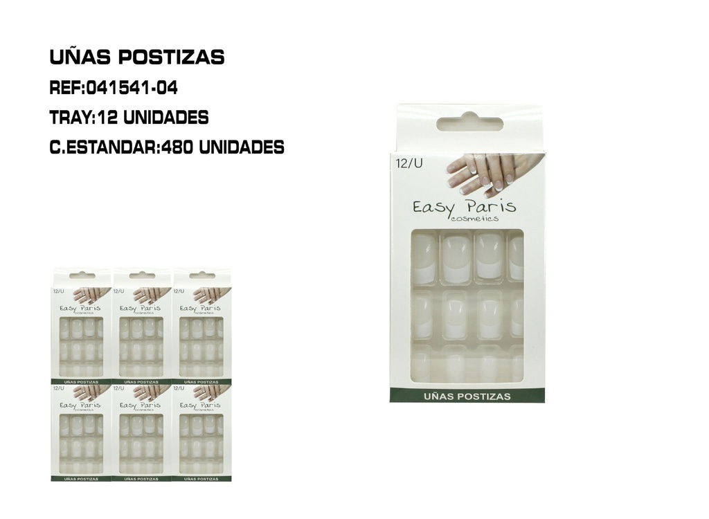 Uñas postizas color natural 12 unidades - Uñas artificiales para adultos