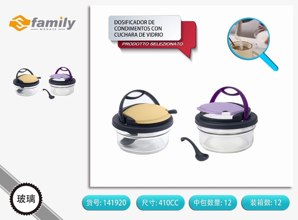 Dosificador de condimentos con cuchara de vidrio de 410 ml - Organizadores de cocina