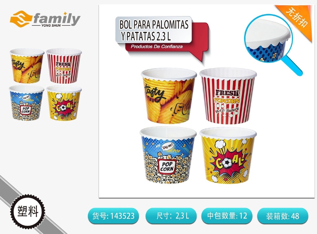 Bol para palomitas y patatas de 2.3 L - Organizadores de cocina