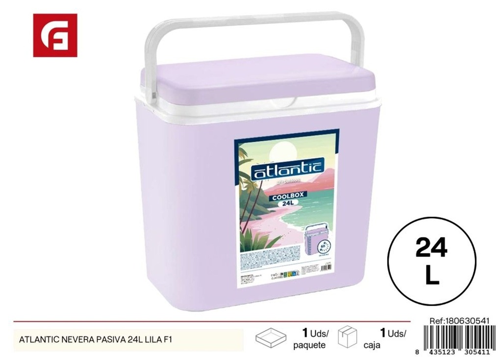 Nevera pasiva ATLANTIC de 24L LILA F1 - Enfriador y transporte de alimentos