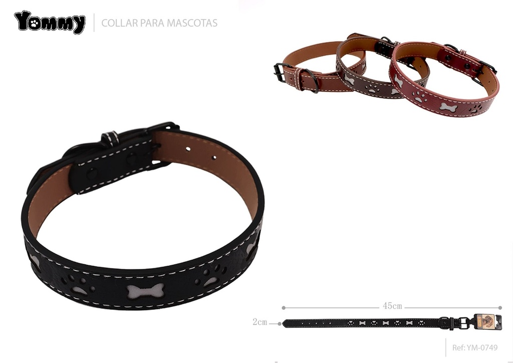 Collar de PU con estampado de hueso y huella 2.0x45 cm - Collares para mascotas