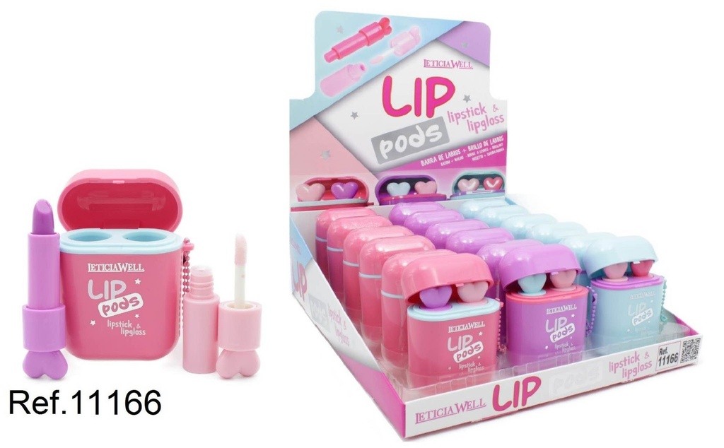 Lip pods barra labial + brillo 18/u 11166 - Cosméticos