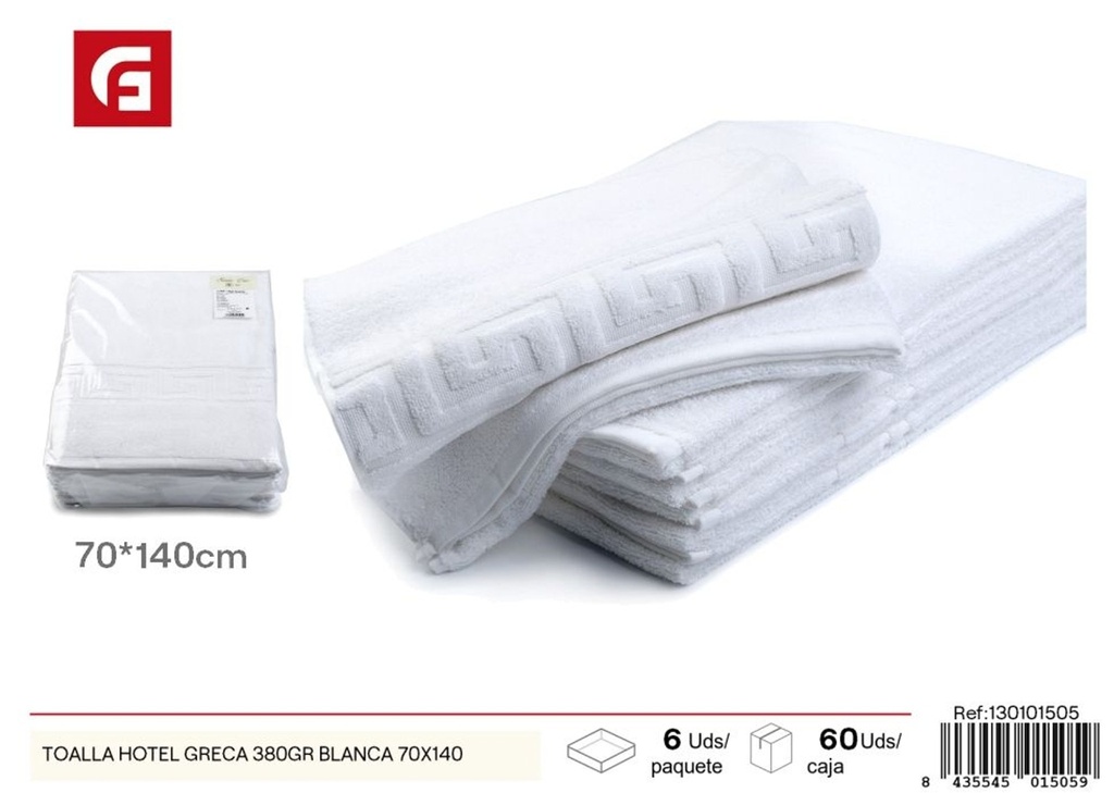 Toalla de hotel greca blanca 70x140 cm 380 g - Textil de hogar