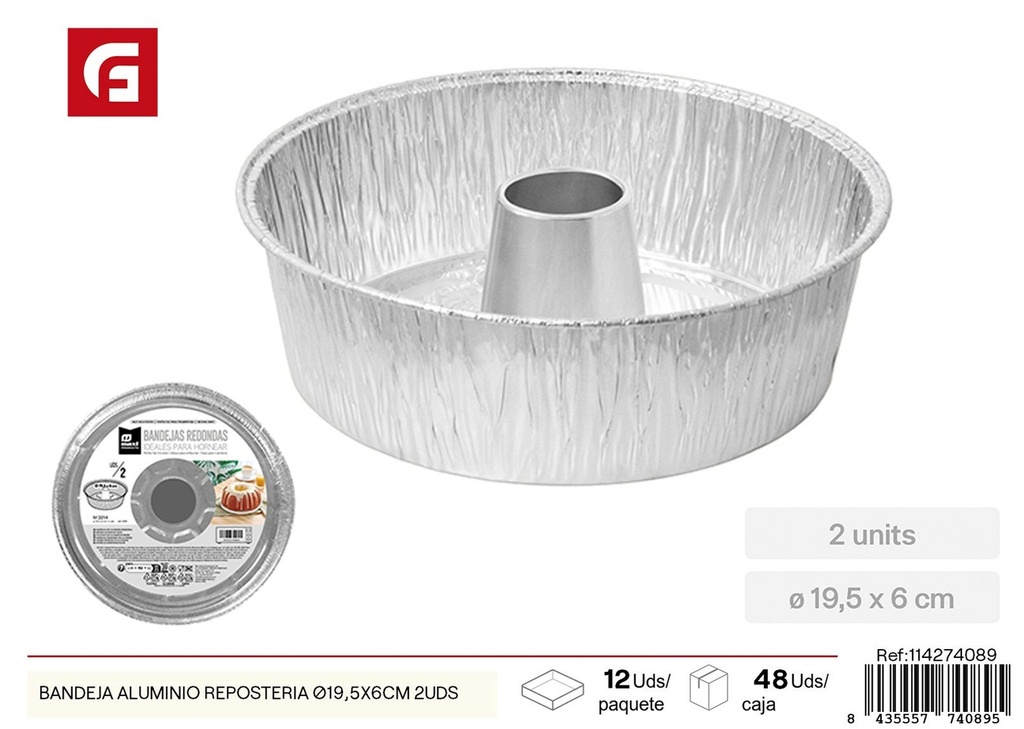 Bandeja de aluminio para repostería Ø19,5x6 cm - Recipiente desechable para hornear (2 uds)