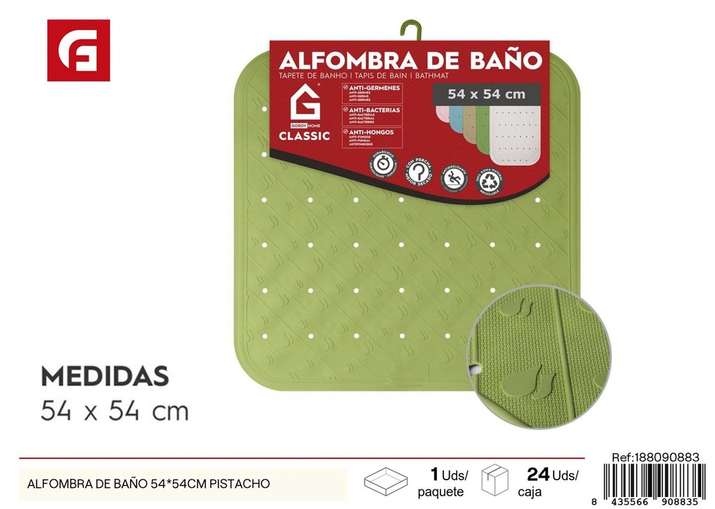 Alfombra de baño color pistacho 54x54 cm - Tapete antideslizante para el baño
