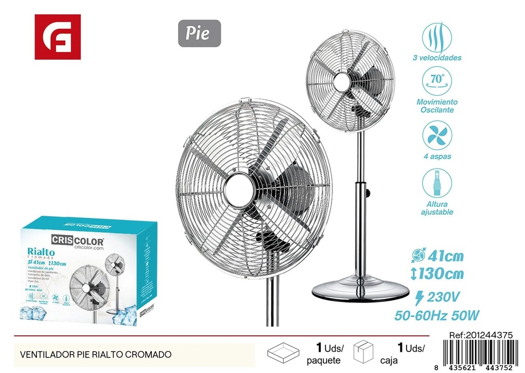 Marcador de pie Ventilador Rialto Cromado NºRII-AEE: 8813 - Ventilador de pie