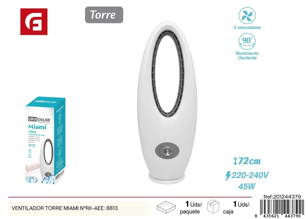 Marcador de torre Ventilador modelo Miami NºRII-AEE: 8813 - Ventilador de torre