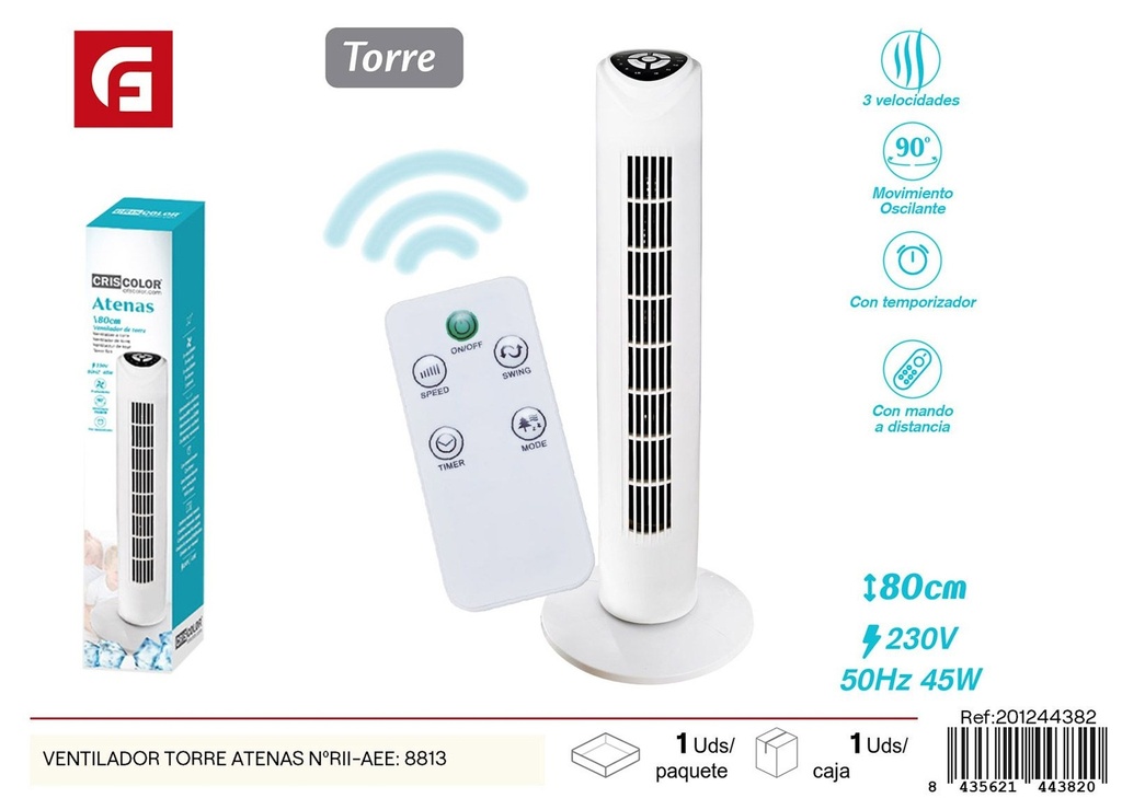 Marcador de torre Ventilador modelo Atenas NºRII-AEE: 8813 - Ventilador de torre