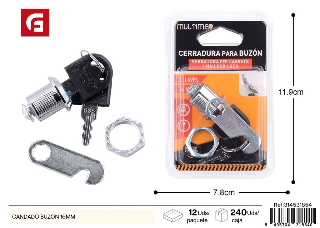 Candado para buzón de 16 mm - Accesorios de ferretería