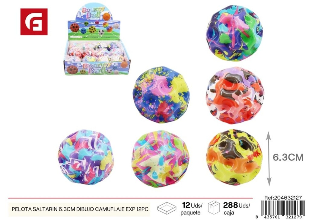 Pelota saltarina 6.3 cm con diseño de camuflaje - Set de 12