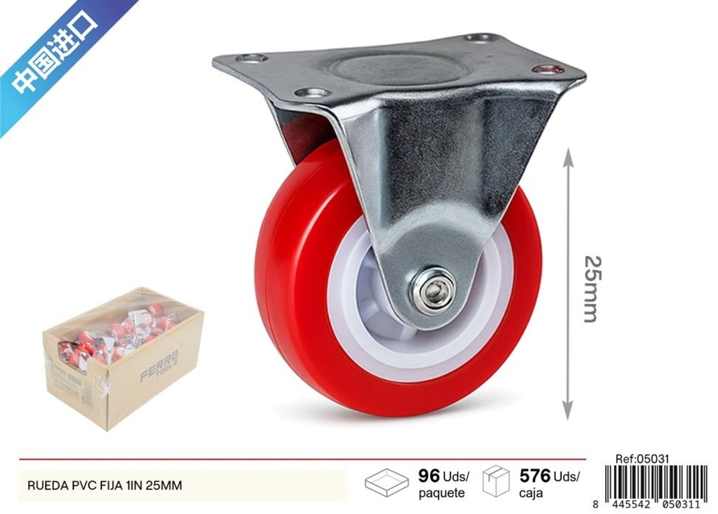 Rueda fija de PVC de 1 pulgada (25 mm) - Accesorios y herrajes de ferretería