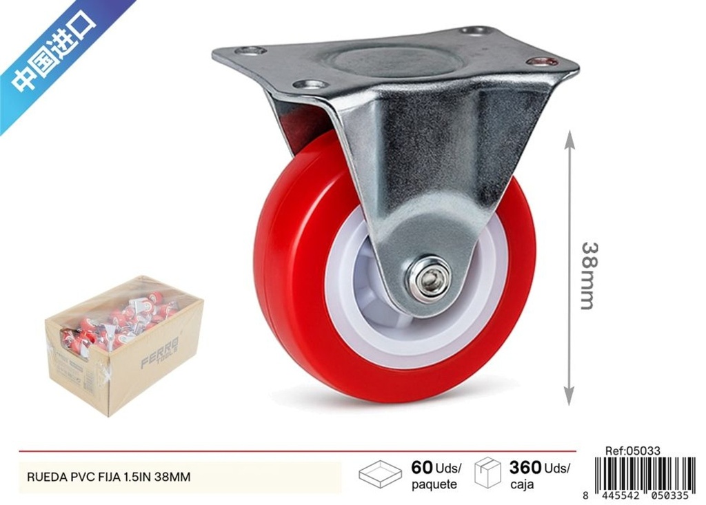 Rueda fija de PVC de 1.5 pulgadas (38 mm) - Accesorios y herrajes de ferretería