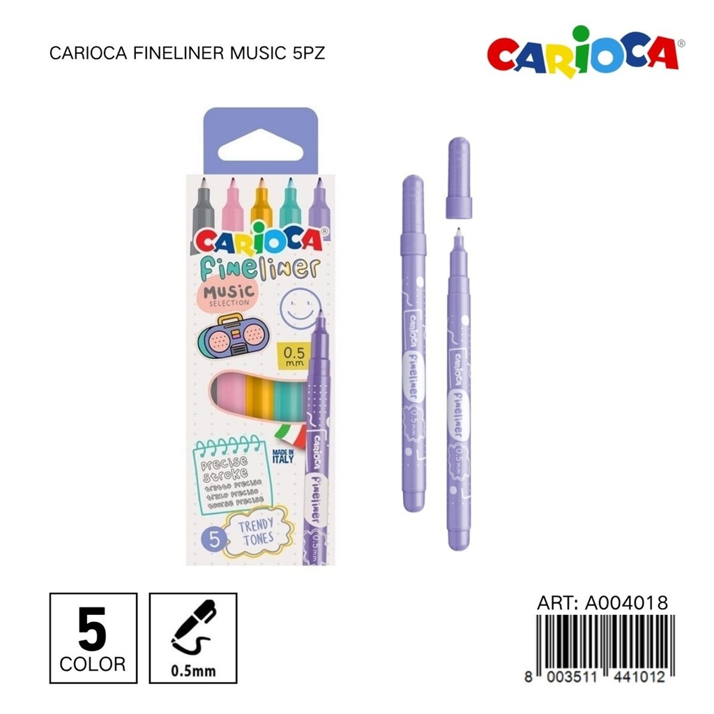 Rotulador Carioaca Fineliner Music 5pz - Material escolar y papelería