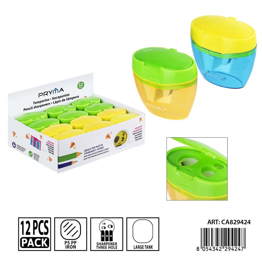 Sacapuntas triple agujero 6.3x3.5x5.7 cm - Material escolar