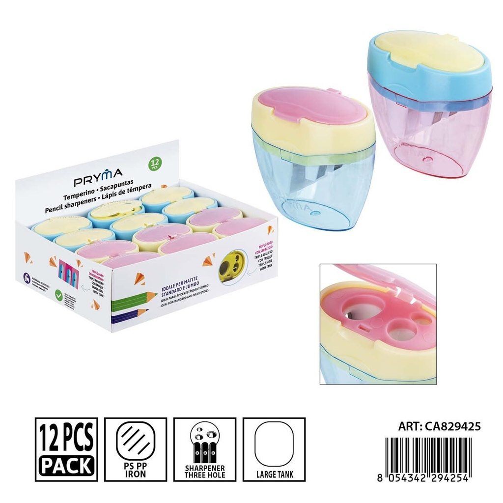 Sacapuntas triple agujero 6.3x3.5x5.7 cm - Material escolar