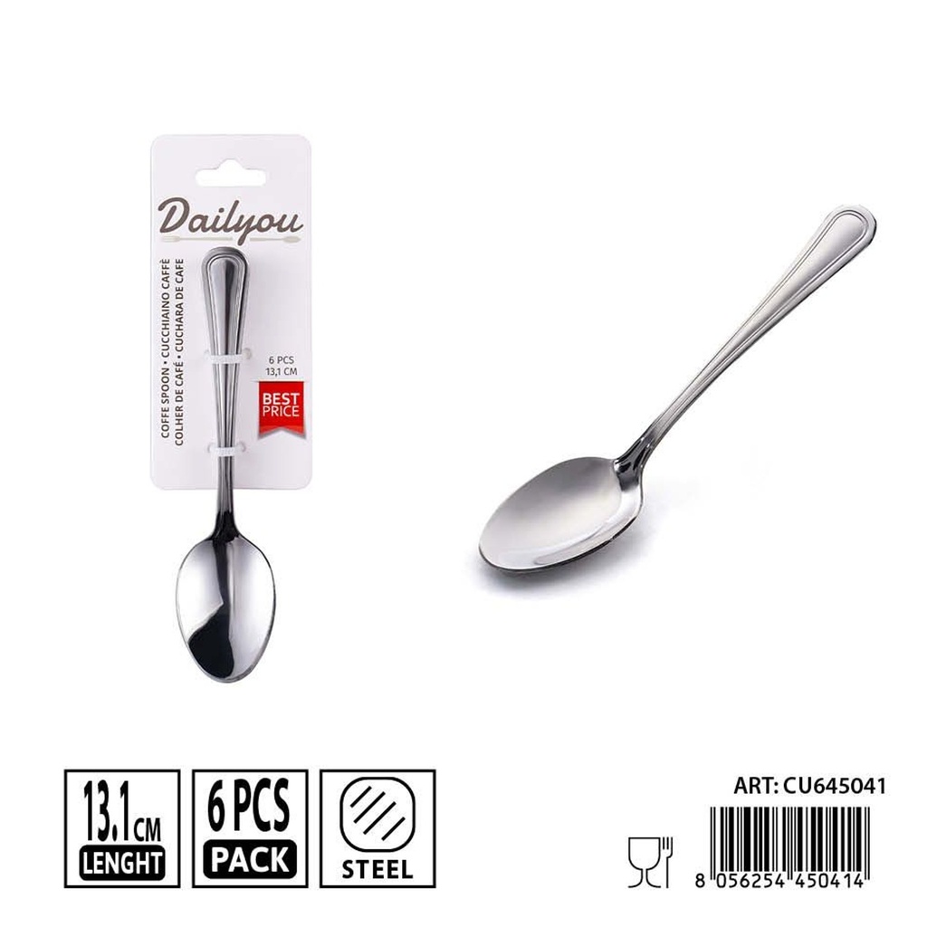 Cucharas de café de acero inoxidable 6PZ 13.1CM - Accesorios de mesa y cubiertos